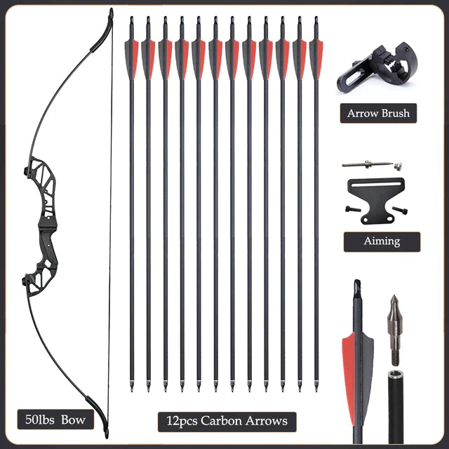 Flexible Recurve Bow Set: 20-50lbs - Take Down Design, Mixed Carbon Arrows