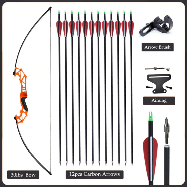 Flexible Recurve Bow Set: 20-50lbs - Take Down Design, Mixed Carbon Arrows