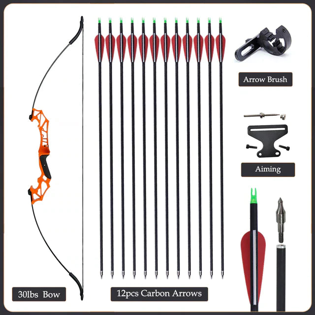 Flexible Recurve Bow Set: 20-50lbs - Take Down Design, Mixed Carbon Arrows