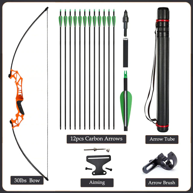 Flexible Recurve Bow Set: 20-50lbs - Take Down Design, Mixed Carbon Arrows