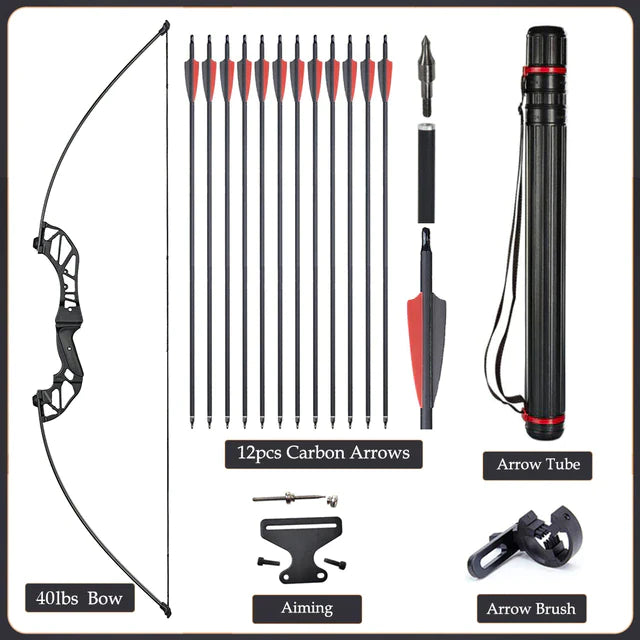 Flexible Recurve Bow Set: 20-50lbs - Take Down Design, Mixed Carbon Arrows