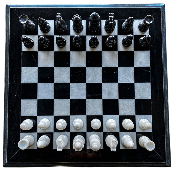 Extra Large Black and White Marble Chess Set - 20" Black Border