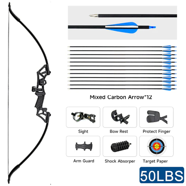 Right-Handed 30-50lbs Recurve Bow for Hunting and Fishing with Accessories