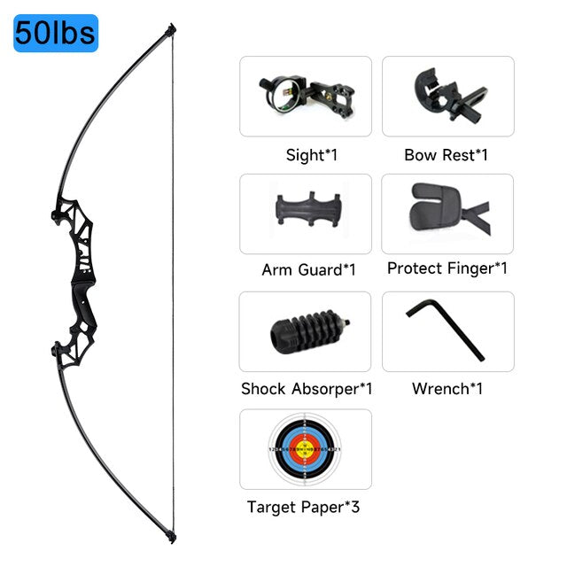 Right-Handed 30-50lbs Recurve Bow for Hunting and Fishing with Accessories