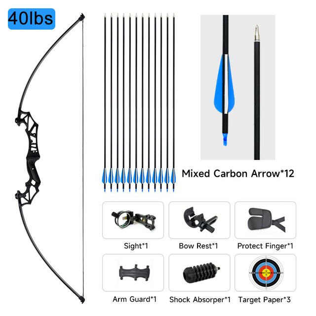 Right-Handed 30-50lbs Recurve Bow for Hunting and Fishing with Accessories