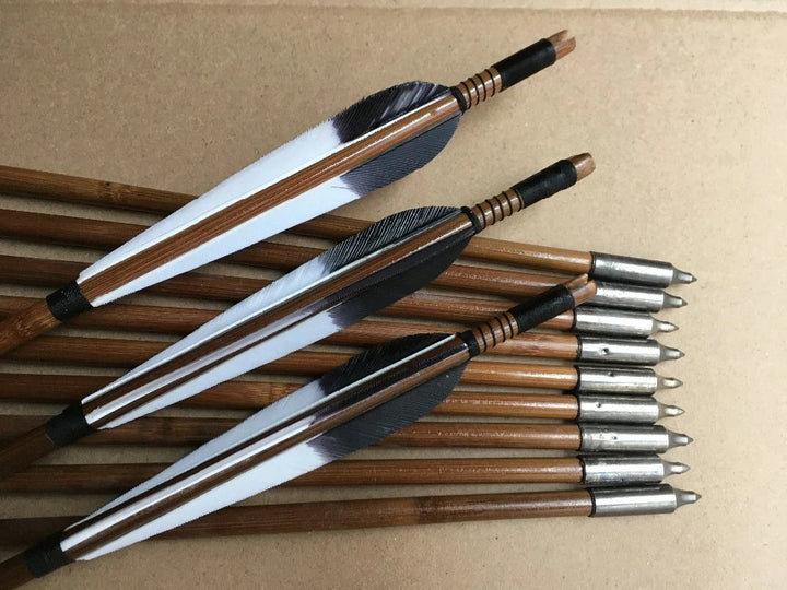 Handmade bamboo Arrows Turkey feather For Longbow Recurve Bow