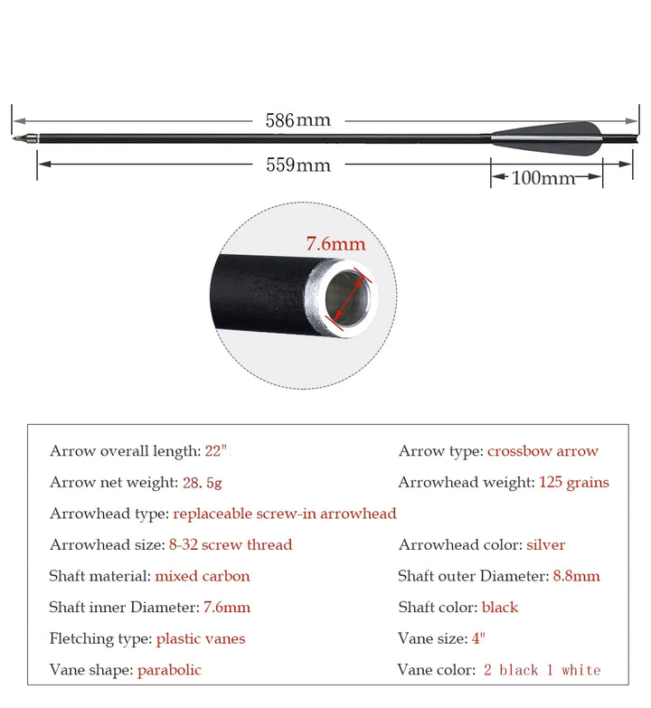 20/22" Carbon Arrow Spine400 Arrow bolts 4" Plastic Vanes for Crossbow