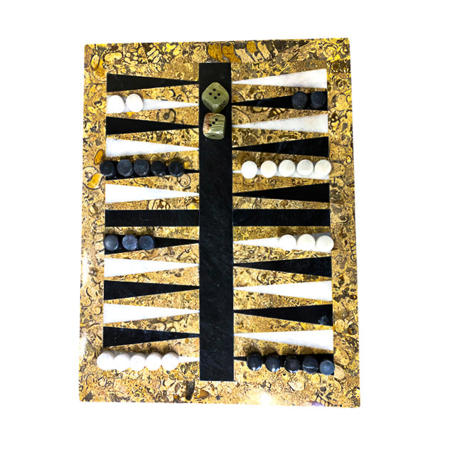 Black and White Backgammon Pieces - 9"x12" with Coral Border