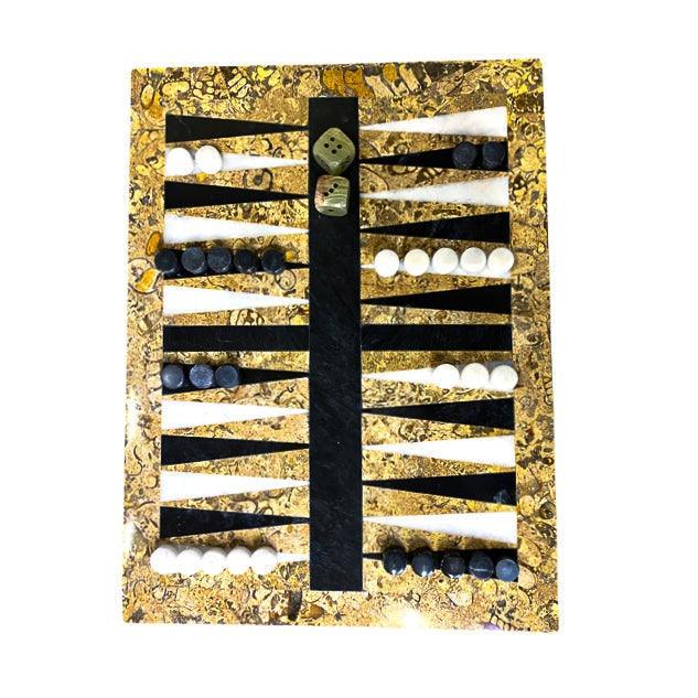 Black and White Backgammon Pieces - 11"x15" with Coral Border 