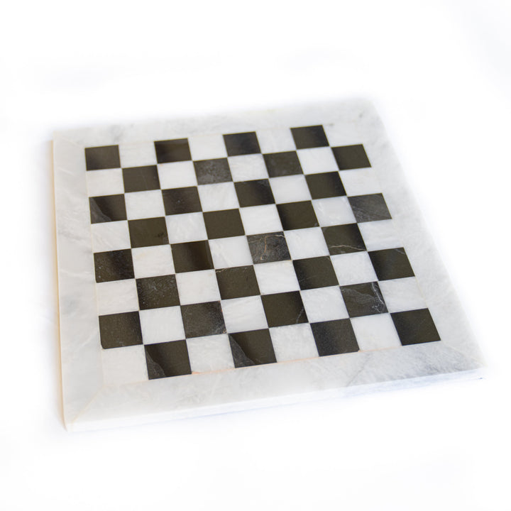 White and Black Marble Chess Set - 12" with Velvet Case