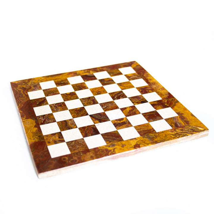 Red and White Marble Chess Set - 12" with Velvet Case