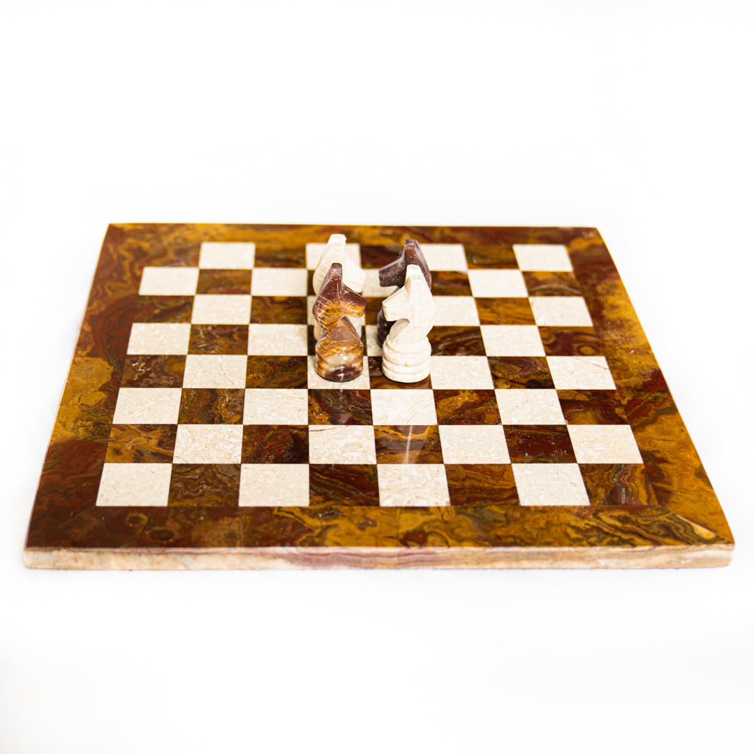 Red and White Marble Chess Set - 12" with Velvet Case