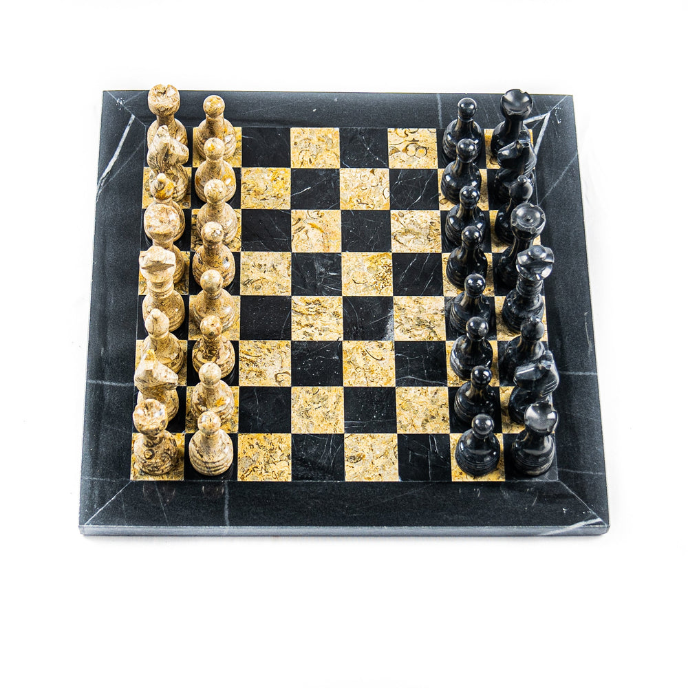 Black and Botticino Marble Chess Set - 12"