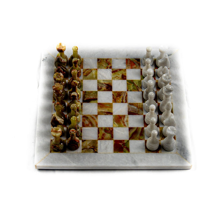 White and Red/ Green Marble Chess Set - 12" with Velvet Case