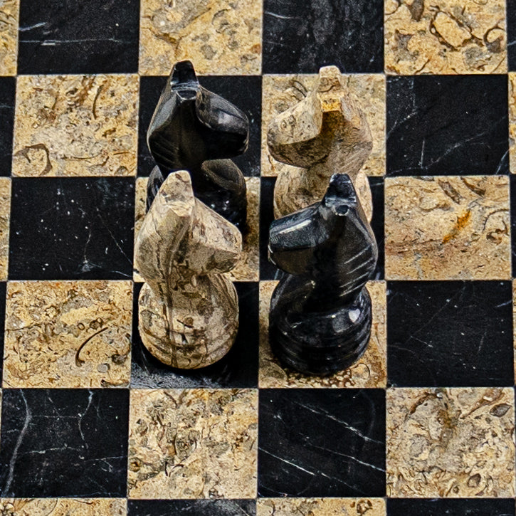 Black and Botticino Marble Chess Set - 12"