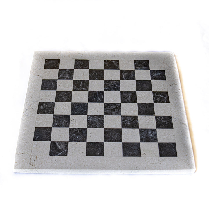 Black and White Marble Coral Chess Set - White Coral Border 12"