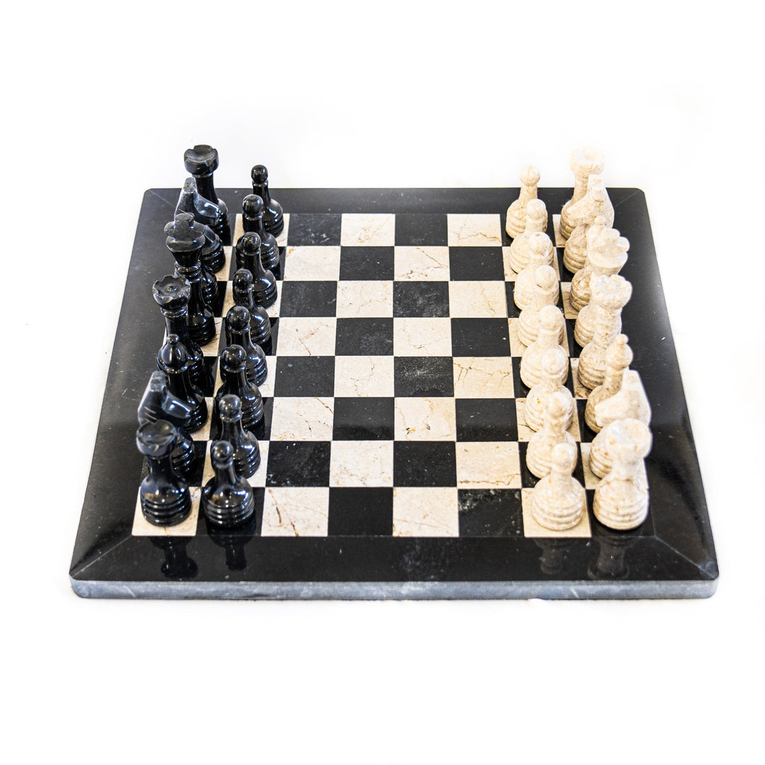 Black and White Coral Marble Chess Set - 12"