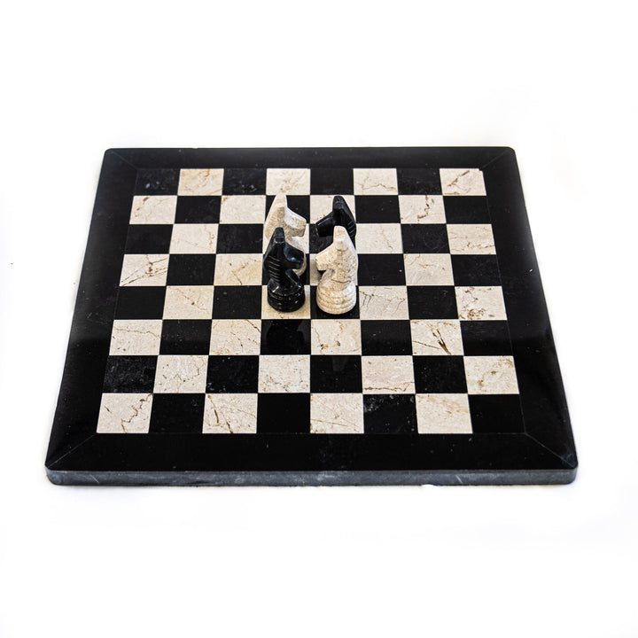 Black and White Coral Marble Chess Set - 12"