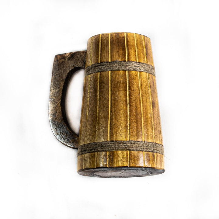 Viking Wooden Mug - 12 Fl Oz - Handcrafted Horn-Style Mug with Wood and Iron