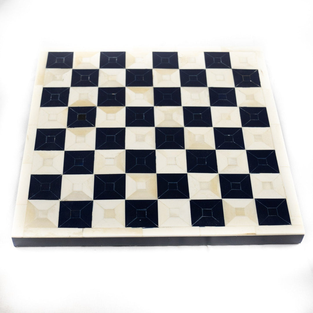 Handcrafted Black and White Bone Chess Set – 16"