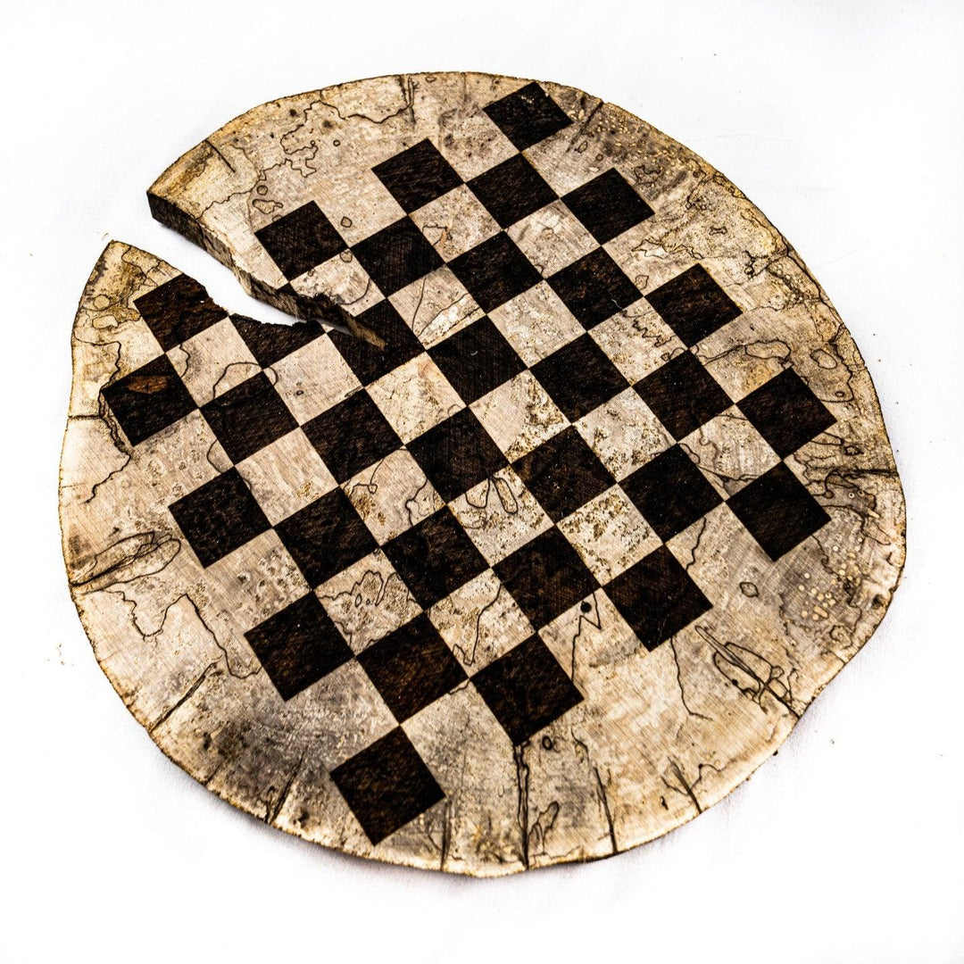 Artisan-Crafted Wood Checkers Set - Spalted Maple Wood Slice- 12"