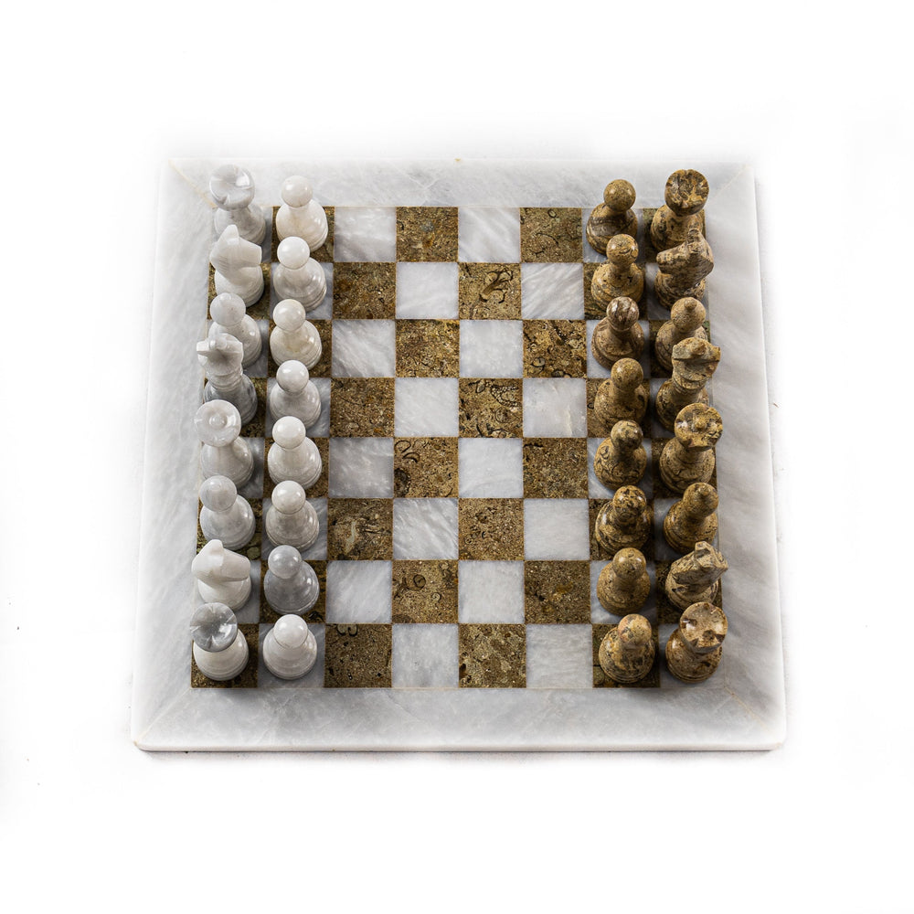 White and Coral Chess Set - 12" White Border