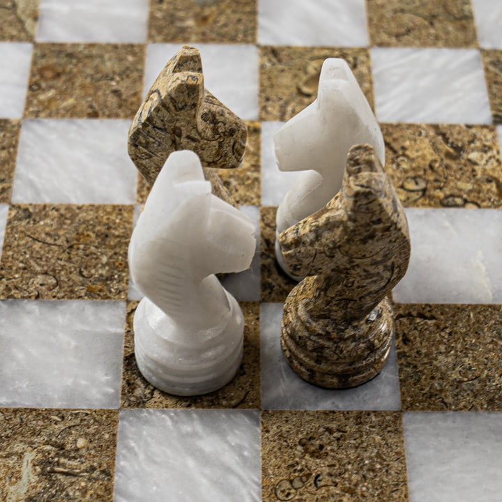 White and Coral Chess Set - 12" White Border