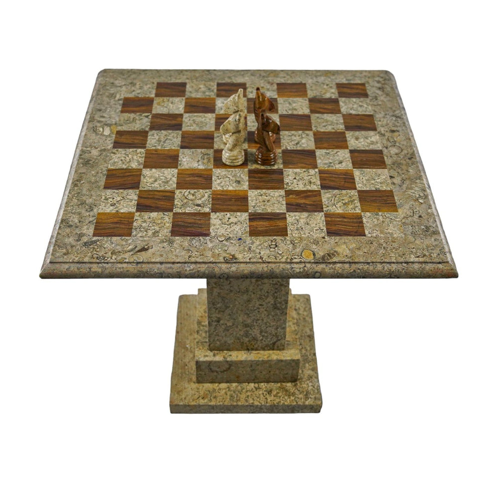Marble Red and White Coral Chess Set - with Fancy Chess Pieces and Table - 24"