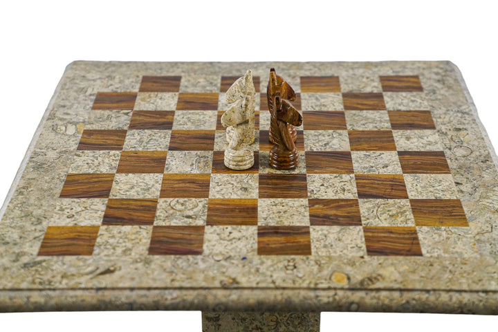 Marble Red and White Coral Chess Set - with Fancy Chess Pieces and Table - 24"