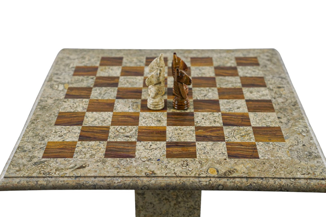 Marble Red and White Coral Chess Set - with Fancy Chess Pieces and Table - 24"