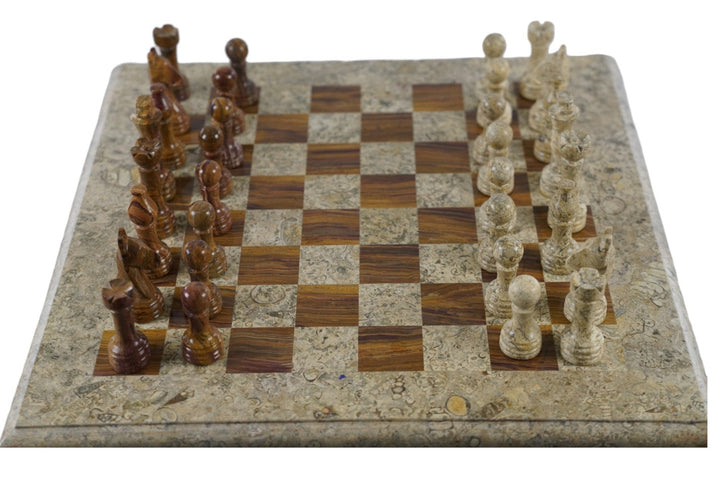 Marble Red and White Coral Chess Set - with Fancy Chess Pieces and Table - 24"