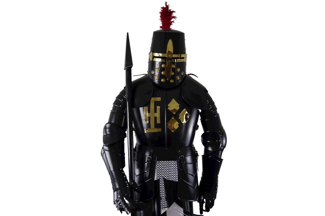 Jousting Black Knight Suit of Armor – Wearable Steel Suit of Armor with Shield