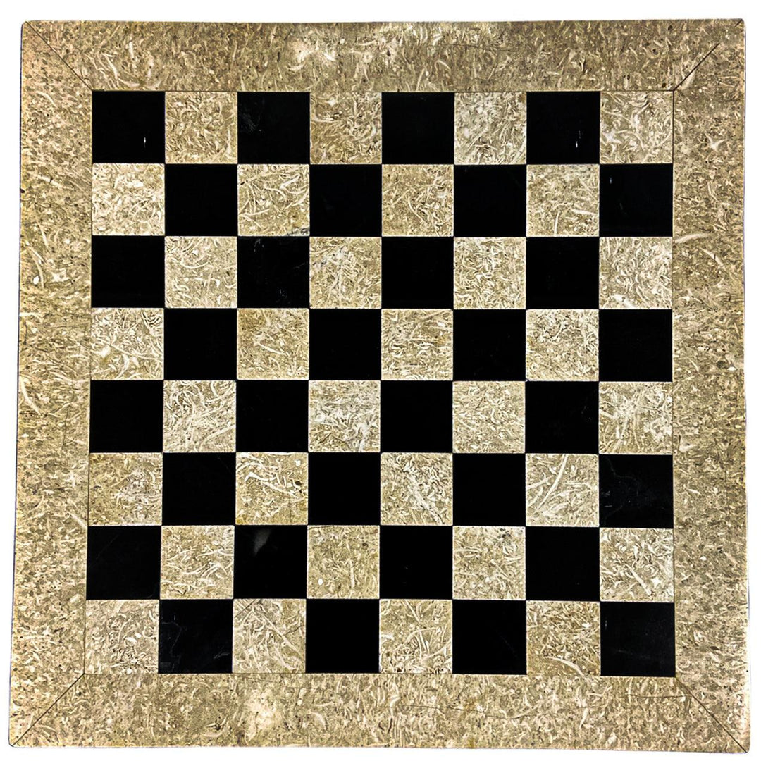 Large Marble Black and White Coral Chess Set - White Border - 16"