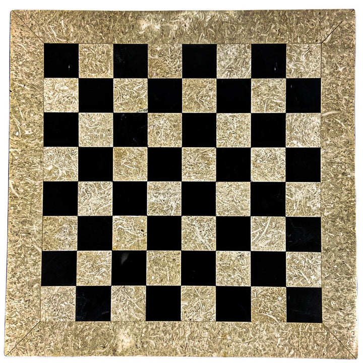 Large Marble Black and White Coral Chess Set - White Border - 16"
