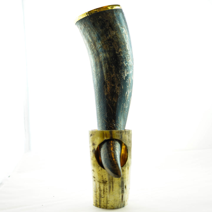 Viking Drinking Horn - Small, 8 Fl Oz - Horn Stand - Crafted from Buffalo Horn