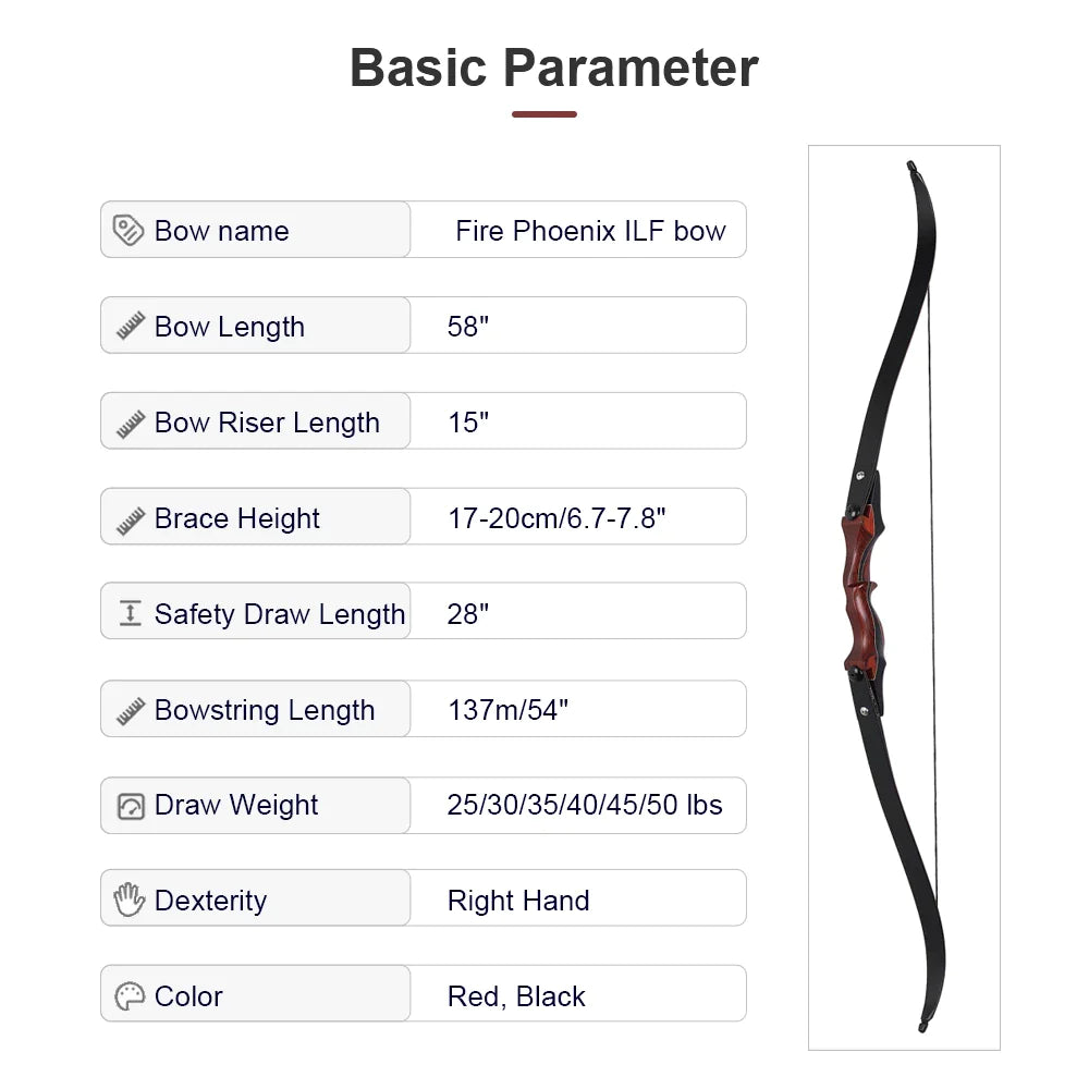 Wood Laminated Recurve Bow - 25-50lbs Draw Weight Range