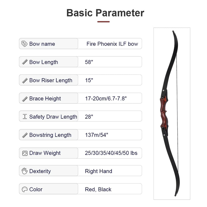 Wood Laminated Recurve Bow - 25-50lbs Draw Weight Range