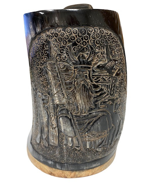 Odin Viking Horn Mug - Hand Carved Large Tankard - 24 Fl Oz